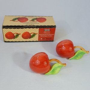 Mary Engelbreit Sakura Cherries Salt Pepper Shaker Set Cherry Hand Paint Ceramic